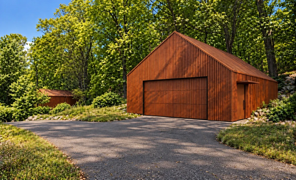 Corten Casa, 34 Byram Bay — the garage rebuilt in corten, same view