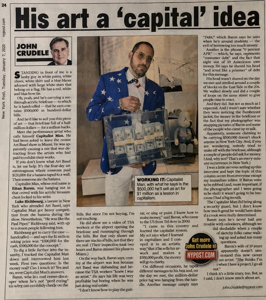 Briefcash — New York Post article, His art a capital idea