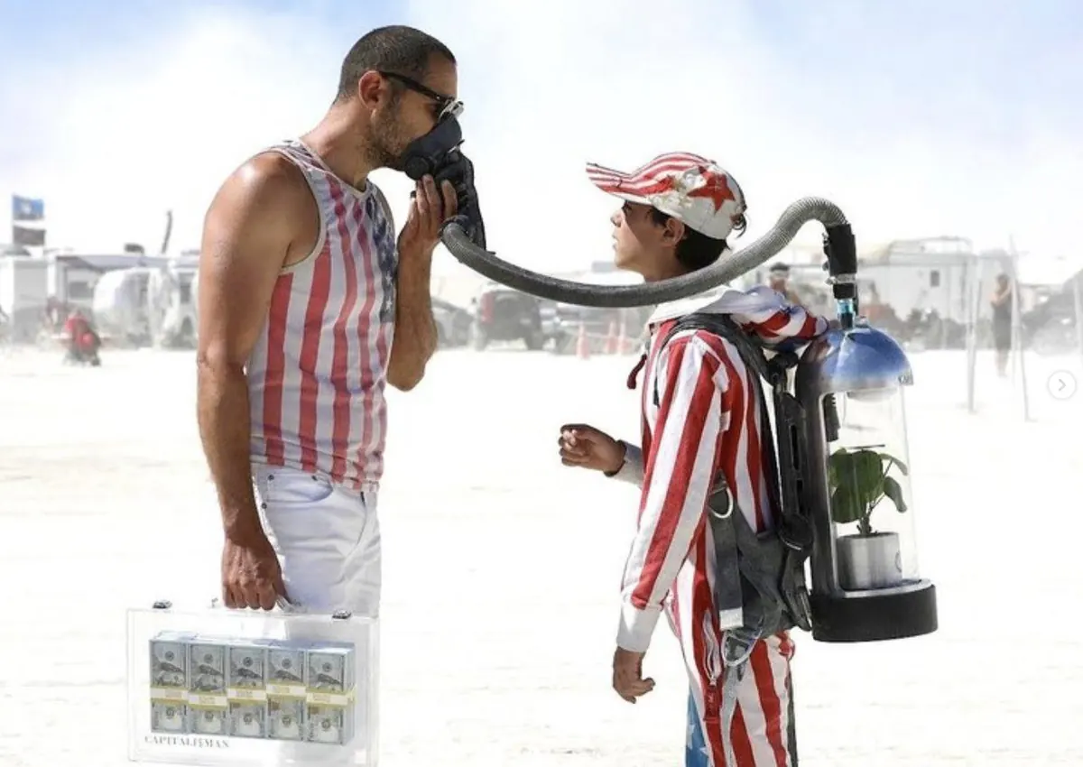 Capitalist Man — sharing air at Burning Man