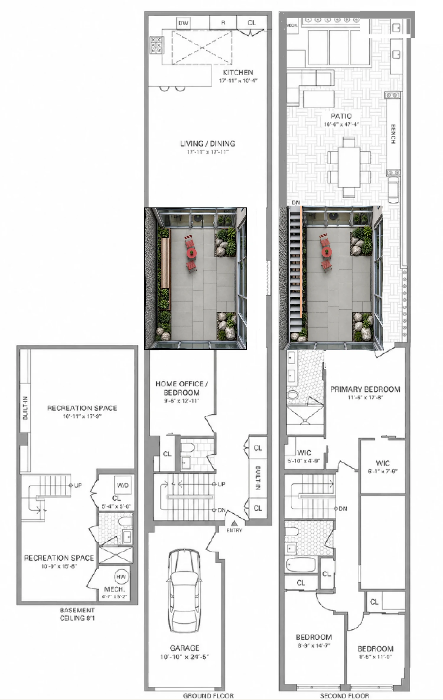 709 Sackett Street — floor plan with courtyard